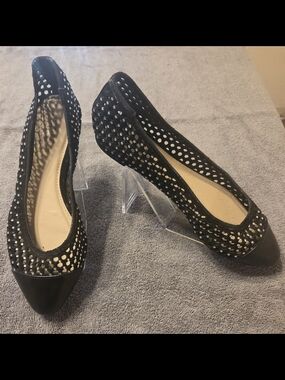Madeline Stuart Black Rhinestone Pointed-Toe Mesh Flats